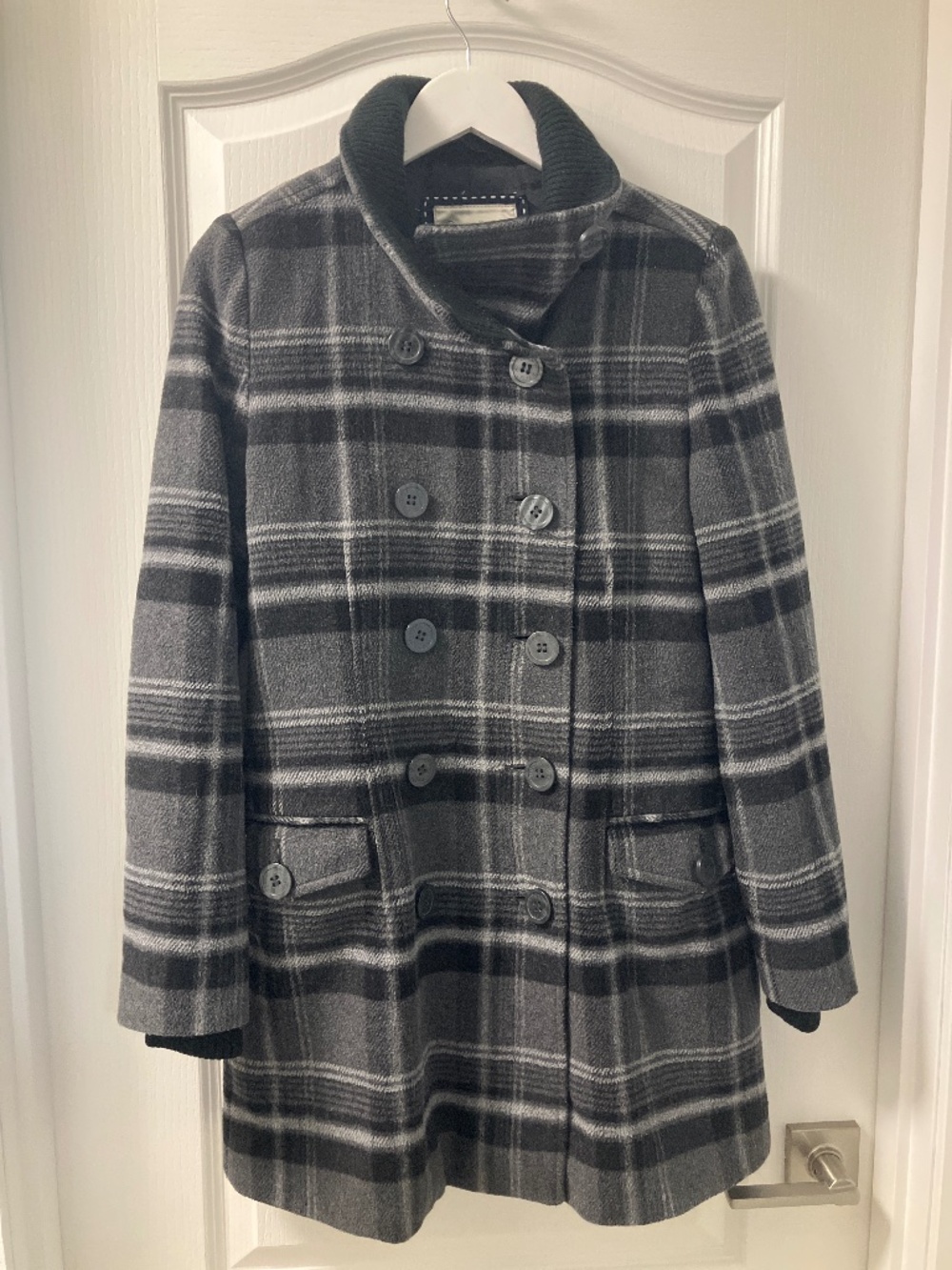 Tommy Hilfiger double breasted plaid coat size small